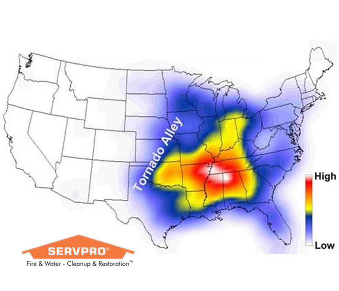 map of the Dixie Valley, rating the most frequent spots for tornados to strike.